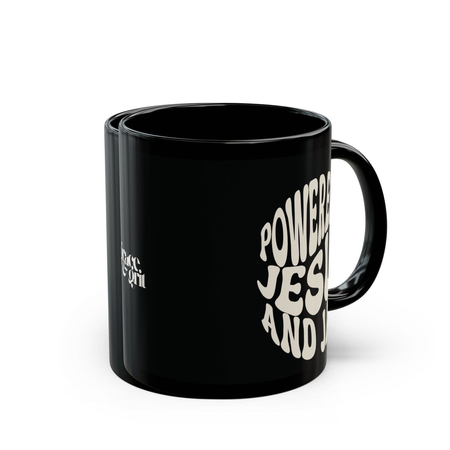 Powered by Jesus and Java Black Coffee Mug
